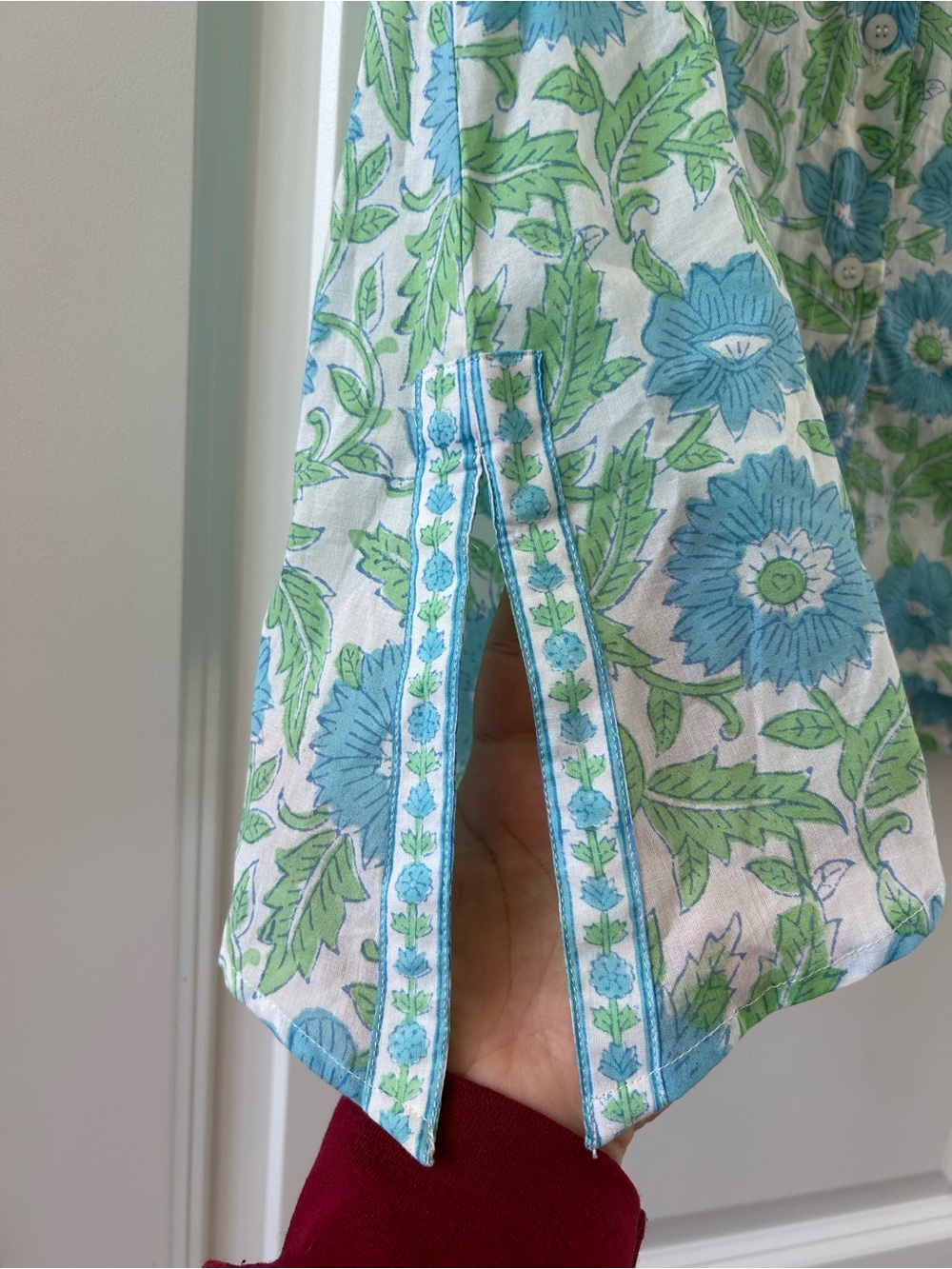 Isla Payal Blue & Green Floral Cotton Tunic Top Size Small - Picture 3 of 6